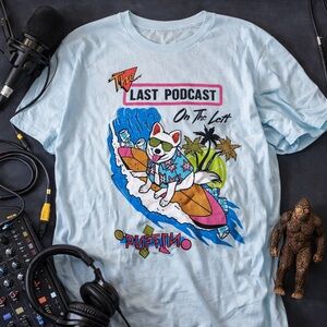 Last Podcast on the Left Puffin Surf Dog Graphic Tee Light Blue Size 3XL